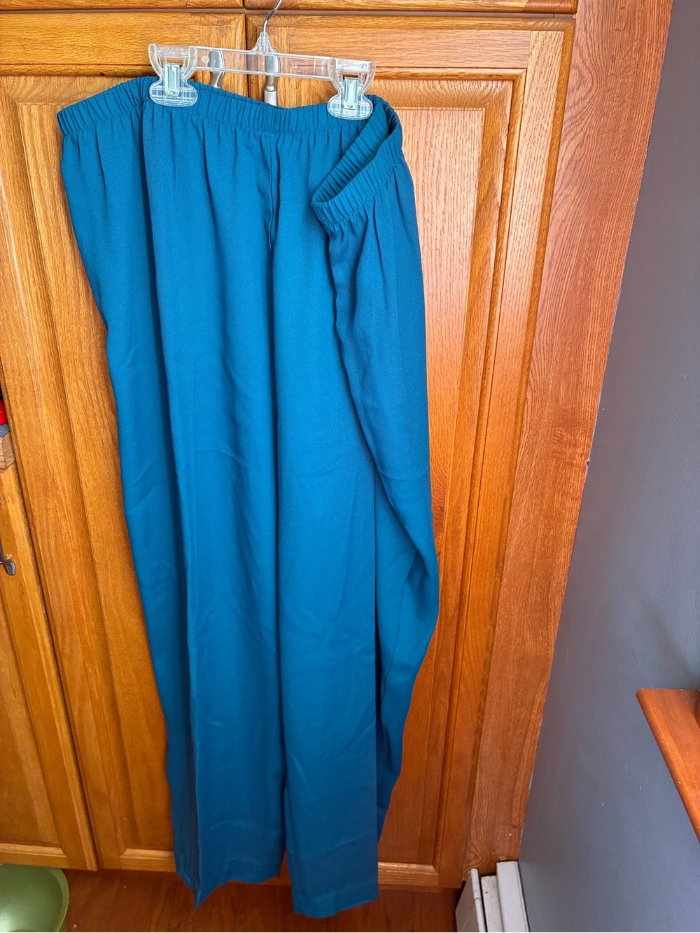 Vintage Teal Silky Pull-On Pants Size 22 Retro Elastic Waist Trousers